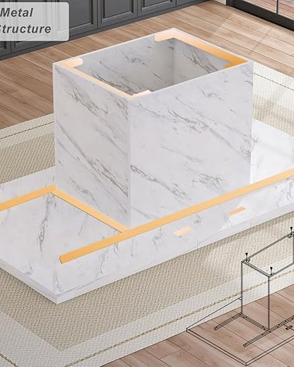 HSH 78” Dining Table for 6-8, Large Rectangular Faux Marble Dinner Table only, Modern Long Kitchen Table with Strong Base, Farmhouse Wooden Dining Room Table for Home Office, White Marble, 78.74 in