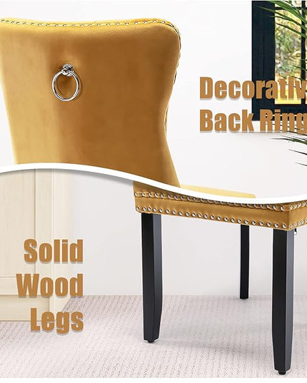 SoarFlash Velvet Dining Chairs Set of 2, Tall Back Side Chair, Modern Upholstered High-end Tufted Side Chair with Button Back Ring, Solid Wood Legs (Gold)