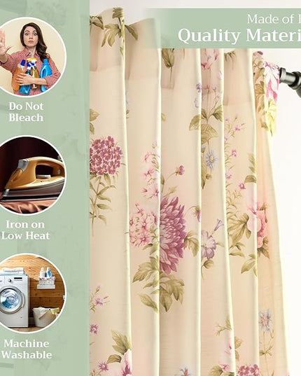 Maison d' Hermine Curtains for Living Room 100% Cotton 124 inch Length One Panel Light Filtering Curtains for Bedroom Windows with Rod and Loop Pockets Drapes (Swyncombe Fuchsia, 50" W x 124" L)