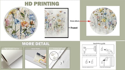 LKY ART Wall Art Canvas Prints Watercolor Wildflowers Canvas Wall Art for Living Room Bedroom Bathroom Kitchen Office Bar Dining Room Ready to Hang 20W x 40L inches Framed