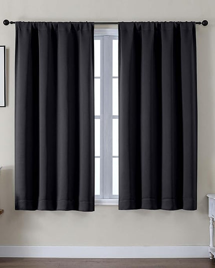 Gwine Black Blackout Curtains for Bedroom 54 Inches Long, Thermal Insulated Room Darkening Curtains for Living Room Each 40" Wx54 L, 2 Panels