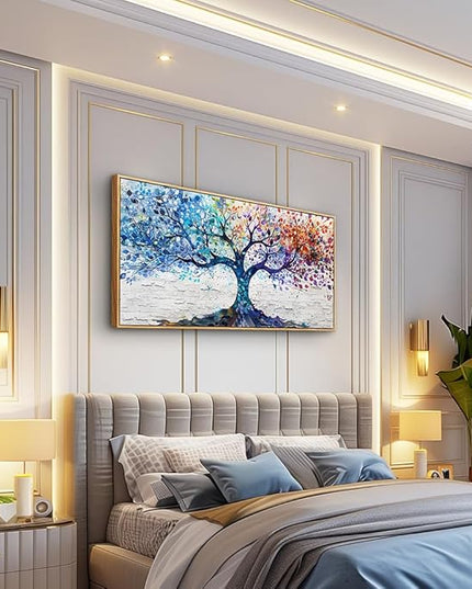 ERQINHUA Canvas Wall Art For Living Room Wall Decorations For Bedroom Modern Restaurant Office Home Decor Colorful Wall Painting Tree Abstract Printing Canvas Pictures Posters 24x48 In Wood Framed