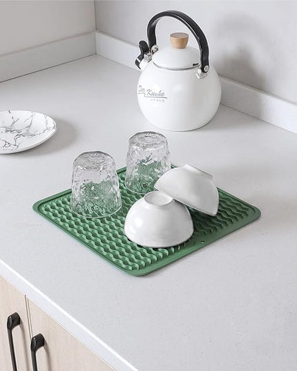 Silicone Dish Drying Mat for Multiple Usage,Easy clean,Eco-friendly,Heat-resistant Silicone Mat for Kitchen Counter or Sink,Refrigerator or Drawer liner Green M 12 inches x 12 inches