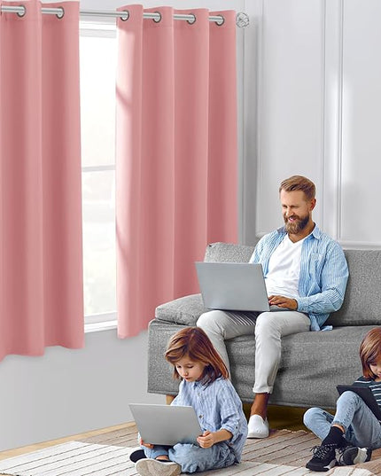 HOMEIDEAS Coral Blackout Curtains for Bedroom 52 X 84 Inch Length 2 Panels Set Room Darkening Bedroom Curtains, Soundproof Thermal Grommet Window Curtains for Living Room for Christmas