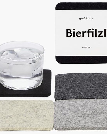 Graf Lantz - Bierfilzl Merino Wool Square Coasters Set of 4 - Noir (4"x4"x5mm) - Absorbs 30% of Weight - Natural German Wool - Heat Resistant, Sustainable, Reusable - Home Decor, Coffee Table Decor