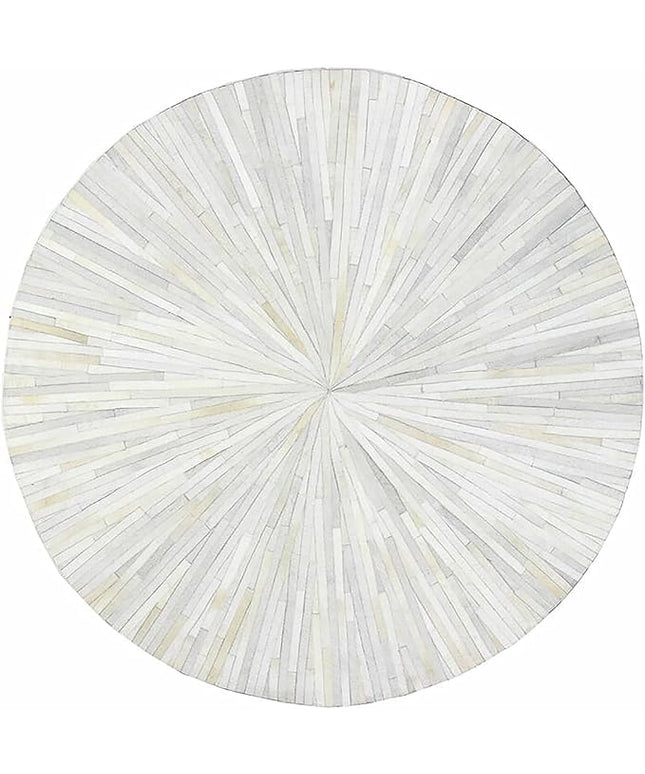 Round Leather Area Rug, Luxurious Cowhide Handmade Carpet, Natural Stripe Design Rug, Home Décor Floor Accent for Bedroom, Hallway, Living Room Rug, Color: White, Size: 9X9 ft