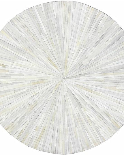 Premium Cowhide Leather Hand Made Stripes Patterned Round Area Rug - 5X5 ft - White, Premium Hand Made House Carpet for Living Room, Bedroom, Entryway
