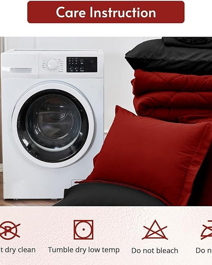 MUXHOMO 7 Pieces California King Comforter Set, Reversible Bed in a Bag Cal King Size, All Season Bedding Set with Comforter, Flat Sheet, Fitted Sheet, Pillowcases & Shams, Red & Black
