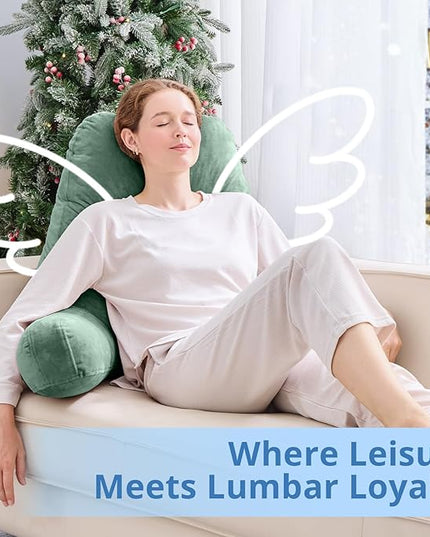 Sasttie 25-inch Reading Pillows for Sitting in Bed Adult, Jumbo Velvet Back Pillow Bed Sitting Up, XL High Back-Rest Support Cushion for Sit Up on Couch & Floor, Oeko-Tex Certified, Green