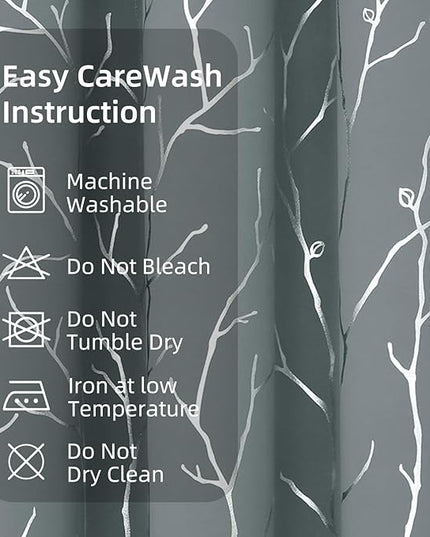 BUHUA Blackout Curtains - 84 Inch Long, Light Blocking Grey Curtains for Bedroom - Insulated Drapes with Tree Pattern