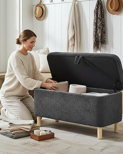 Ottoman with Storage, Storage Ottoman Bench, Entryway Bench, End of Bed Bench with Wood Legs for Bedroom, Living Room,Dark Grey