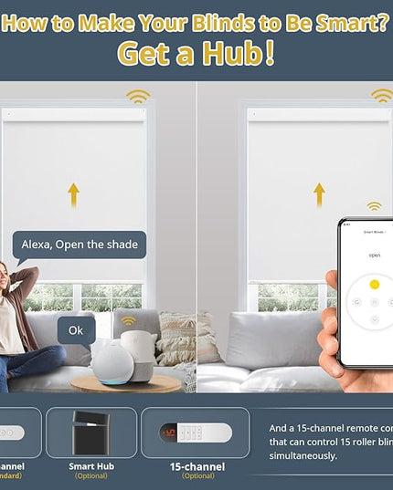 Motorized Blinds with Remote Control,No-Drill Smart Blinds with 【Complementary Solar Panel】,Cordless Automatic Blinds for Windows, 1OO% Blackout Electric Shades Customize