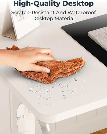 Adjustable Stand Up Desk with Memory Preset, Standing Desks 55 x 24 Inch Electric Home Office Desk Computer Workstation Splice, White Top + White Frame