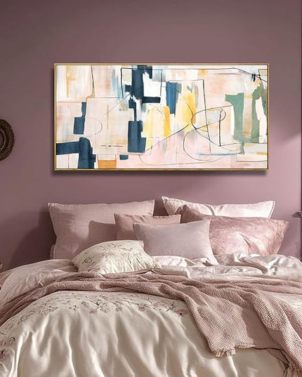 Artexist Large Abstract Canvas Wall Art Pink Painting Yellow Bedroom Decor Navy Art Photo Prints Minimalist Pictures Poster Artwork 20"x40"