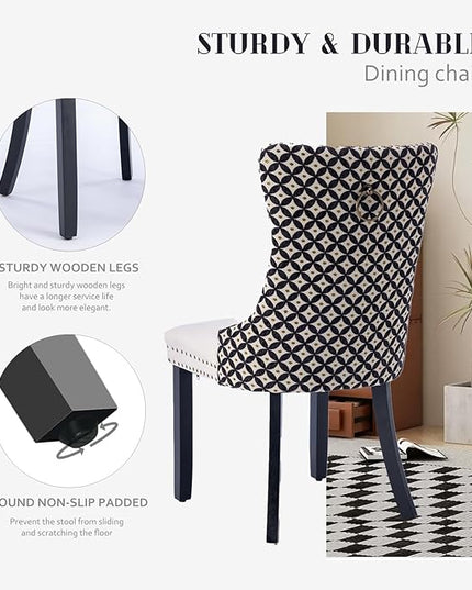 SoarFlash Velvet Dining Chairs Set of 8, Tall Back Side Chair, Modern Upholstered Side Chair with Button Back Ring, Solid Wood Legs (White&Plaid)