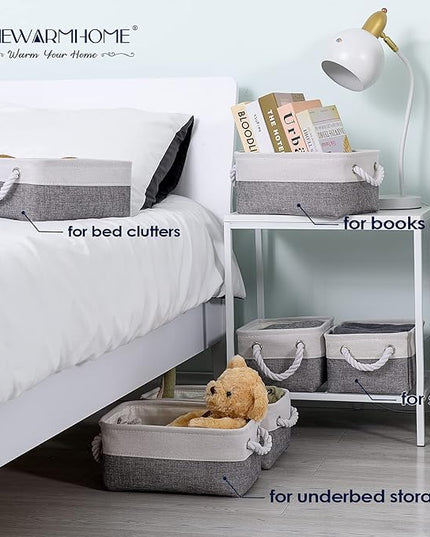TheWarmHome Small Storage Baskets for Organizing,Storage Baskets for Shelves,Small Fabric Storage Bins W/Handles For Closet Nursery Toy Decorative Foldable (White&Grey, 11.8L*7.9W*5.2H-6 Pack)