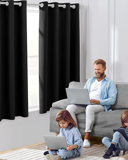HOMEIDEAS Black Blackout Curtains 42 X 63 Inch 2 Panels Room Darkening Bedroom Curtains, Thermal Grommet Light Blocking Window Curtains for Living Room