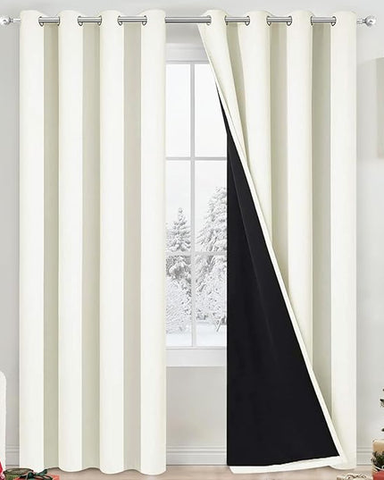 Yakamok 100% Cream Blackout Curtains for Bedroom, Light Blocking Thermal Insulated Noise Reducing Blackout Drapes for Living Room(52Wx84L, 2 Panels)