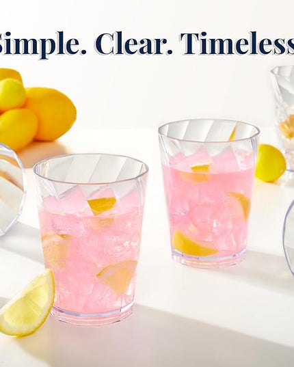 US Acrylic Optix Plastic Reusable Drinking Glasses (Set of 8) 14oz Rocks Cups in Clear | BPA-Free Tumblers, Made in USA | Top-Rack Dishwasher Safe