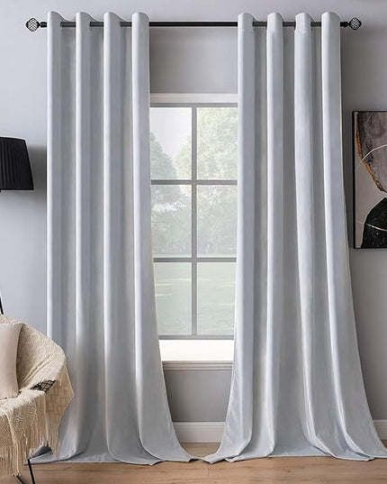 MIULEE 2 Pieces Greyish White Velvet Curtains Exquisite & Elegant Grommet Thermal Soundproof Room Darkening Light Blocking Curtains/Drapes for Living Room Bedroom 52 x 90 Inch