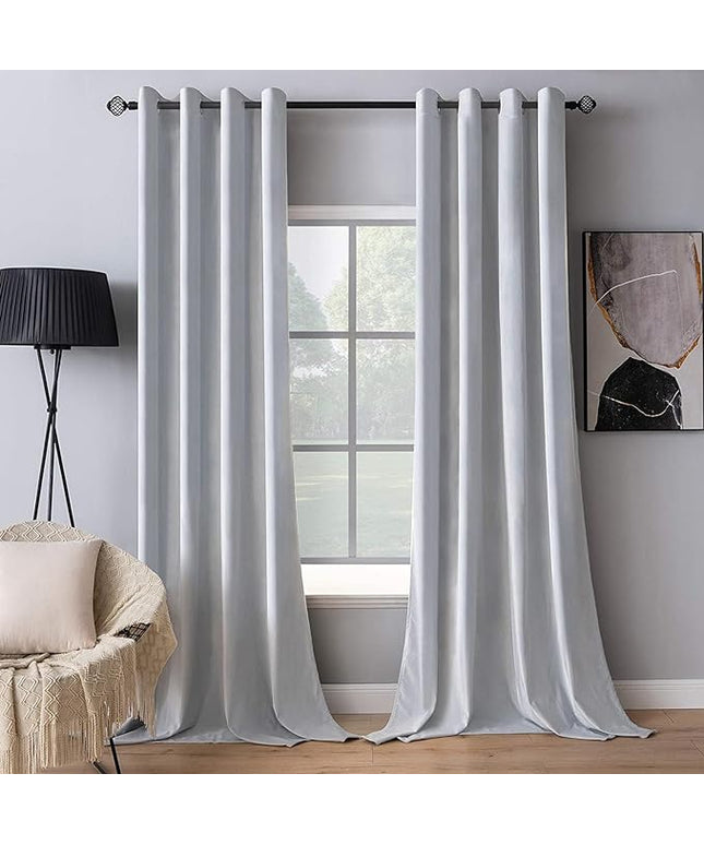 MIULEE 2 Pieces Greyish White Extra Long Velvet Curtains Exquisite & Elegant Grommet Thermal Insulated Soundproof Room Darkening Light Blocking Black Out Drapes for Living Room Bedroom 52 x 108 Inch