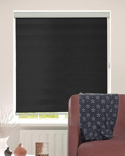 Shadesu Custom Size Zebra Blinds for Windows, 53" W x 72 H, Black, Dual Layer Free-Stop Zebra Shades, Light Control for Day and Night, Sheer Blinds for Indoor Windows, Bedroom, Kitchen