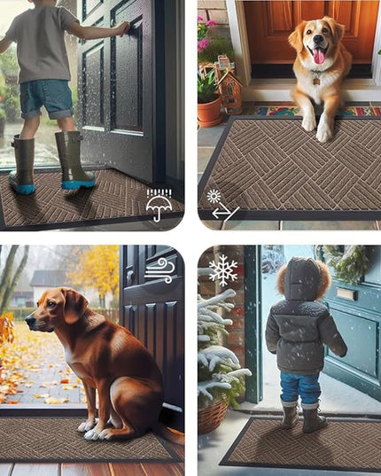 Smiry Front Door Mat Outside Entrance, Heavy Duty Outdoor Indoor Mat, Natural Rubber Doormat, Non Slip, Trap Dirt and Moisture, Easy Clean, Low Profile Patio Porch Entryway Mat, 29.5x17, Mix Brown