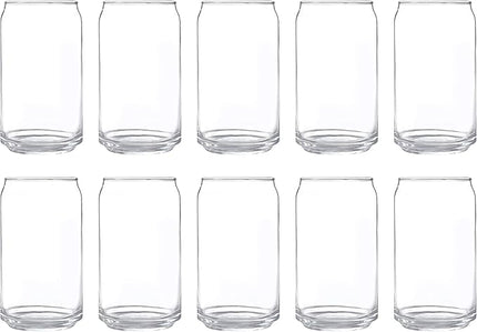DISCOUNT PROMOS Beer Can Glasses Set of 10, 16 oz. Pint Sized, Soda Can Shape, Glassware, Clear