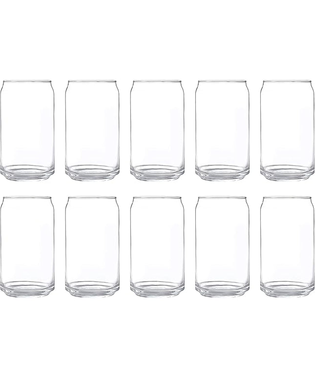 DISCOUNT PROMOS Beer Can Glasses Set of 10, 16 oz. Pint Sized, Soda Can Shape, Glassware, Clear