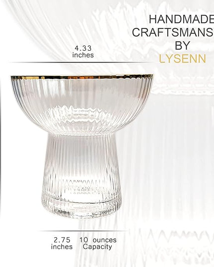 Lysenn Stemless Margarita Glasses Set of 2 - Elegant Vertical Stripes Cocktail Glasses – Premium Hand Blown Glassware for Martini and Mixed Drinks – 10 oz