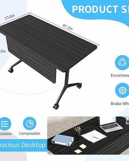 Conference Table, Folding Conference Room Tables on Wheels, Modern Meeting Seminar Table Computer Desk, Boardroom Desk for Office Meeting Conference Room,White (2, 1915D, 47.2)