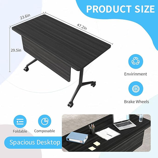 Conference Table, Folding Conference Room Tables on Wheels, Modern Meeting Seminar Table Computer Desk, Boardroom Desk for Office Meeting Conference Room,White (10, 1915D, 47.2)