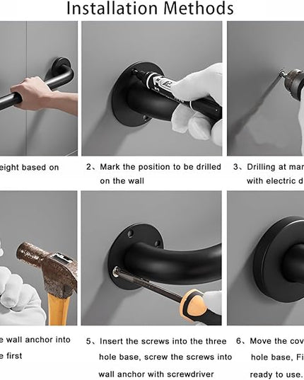Shower Grab Bar, 2 Pack 16 Inch Black Bathroom Grab Bar, 1.25" Diameter 304 Stainless Steel Anti-Slip Grab Bars for Bathtubs and Showers, Handicap Shower Grab Bar for Seniors Elderly