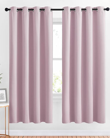 NICETOWN Bedroom Curtains Room Darkening Draperies - Home Fashion Microfiber Thermal Insulated Solid Grommet Curtains for Kitchen (Lavender Pink, 1 Pair, 52 inches Wide by 72 inches Long)