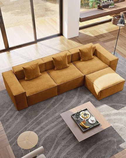 POVISON 115" Modular Sectional Sofa for Living Room Modern Large Sectional Couche Velvet L Shaped Deep Seat Sofa Set 3 Seats with Reversible Ottoman Oversized Big Comfy Cloud Couch for House Office