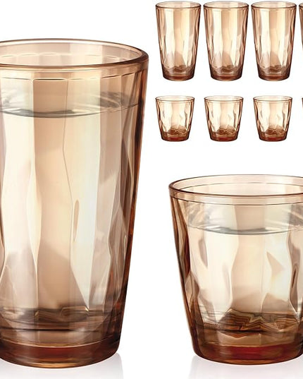 Set of 8 Plastic Drinking Glasses 16 Oz and 10 Oz Reusable Plastic Tumblers Acrylic Tall and Short Unbreakable Water Cups for Indoor Outdoor Home Picnic Party(Orange)