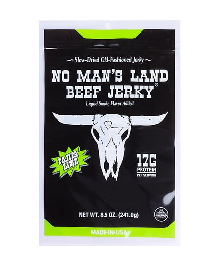 No Mans Land Beef Jerky - Fajita Lime | Slow-Dried, Smoked & Seasoned Jerky Strips | High Protein, Low Carb, Low Calorie Beef Snack | Gluten Free - 8.5oz Bag