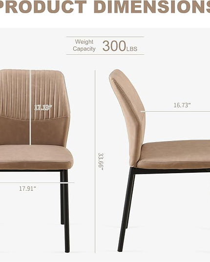PU Leather Dining Chairs Set of 4, Mid-Century Modern Beige Leather Kitchen Chairs, Armless Dining Room Chairs with Black Metal Legs for Dining Room, Living Room
