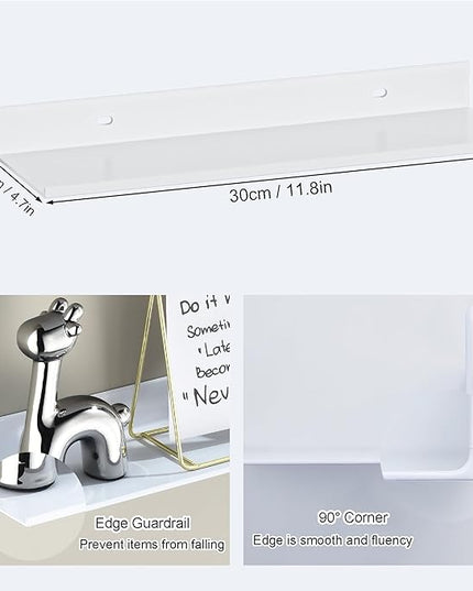 Adhesive Shower Shelves for Wall 2 Pack, White Metal Shower Caddy 40cm, Waterproof Floating Shelves for Bathroom Wall, No Drill Shower Organization