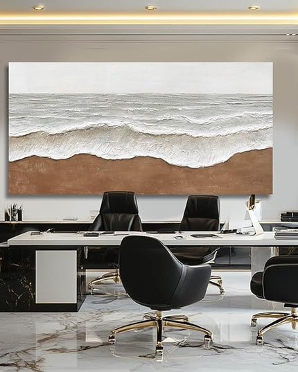 Artexist Textured Wall Decor Ocean Wall Painting White Line Wall Art Posters 29"x58" Large Pictures for Living Room Dining Room