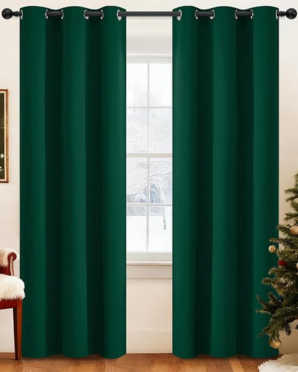 Yakamok Dark Green Blackout Curtains for Bedroom, Room Darkening Thermal Insulated Grommet Window Curtains, Light Blocking Blackout Drapes for Living Room, 38Wx84L inch,2 Panels