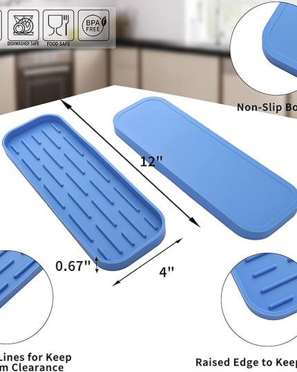 Silicone Kitchen Sink Organizer Tray for Multiple Usage,Eco-Friendly Sponges Holder for Kitchen Bathroom Counter or Sink,Dish Soap Dispenser,Scrubber,Bottle,Cup (Lichen Blue, 12"×4")