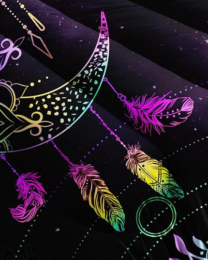 AILONEN Moon Comforter Set Queen Size, Black Galaxy Bohemian Bedding Set,Celestial Bedding Mandala Bed in a Bag Duvet Set,Colorful Starry Comforter Sets 3 Pieces, 1 Quilt and 2 Pillowcases