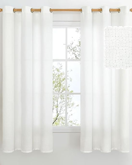 BGment White Linen Curtains 63 Inch Length 2 Panels - Burlap Textured Light Filtering Window Treatments Grommet Sheer Drapes for Farmhouse Bedroom, 38 X 63 Inch