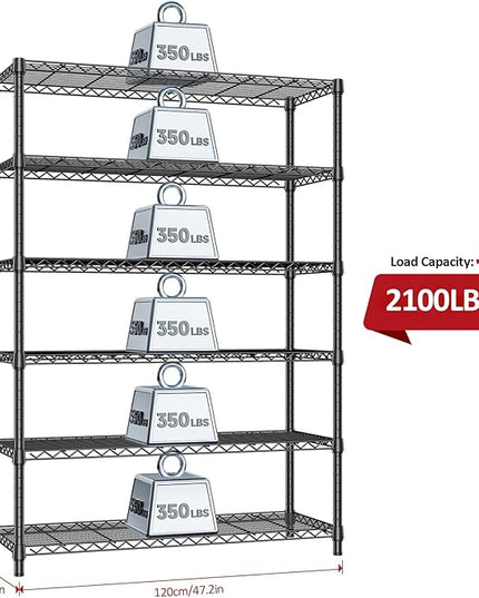 IZEUK 6-Tier Heavy Duty Metal Wire Shelving Unit, Adjustable Storage Rack Organizer for Garage, Kitchen, Office, Basement, Warehouse (Black, 17.7" D x 47.2" W x 82.7" H)