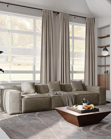 POVISON 115" Modular Sectional Sofa for Living Room Modern Large Sectional Couches Velvet Deep Seat Sofa Set 3 Seats Oversized Big Comfy Cloud Couch for House Office