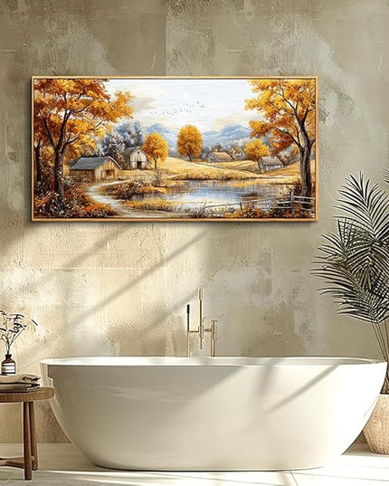 QIYILEXWART Autumn Forest Wall Paintings Large Wall Art For Living Room Canvas Decor For Bedroom Ocean Inspiration Pictures Office Decorations Posters Modern Home Decor Artwork Wood Framed