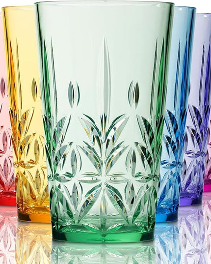 Royal Plastic Drinking Tumbler, Premium Quality Water Glasses, Dishwasher-Safe BPA-Free Durable Mixed Colors Assorted Stackable Cups, 18 oz Set of 6