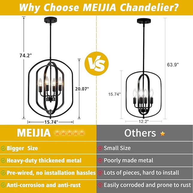 MEIJIA 4 Light Chandelier for Entryway, Large Foyer Lighting Fixtures Industrial Farmhouse Chandeliers for Dining Room Kitchen Living Room Hallway Bedroom
