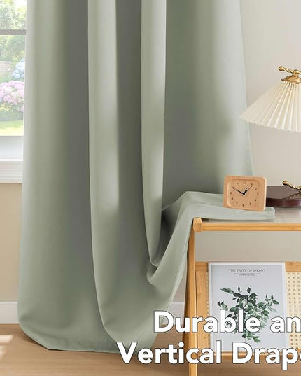 H.VERSAILTEX Blackout Curtains for Bedroom Thermal Insulated Room Darkening Living Room Curtains 72 Inch Long Grommet Privacy Protection Window Curtain Panels/Drapes for Nursery,2 Panels,Light Sage